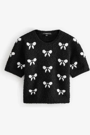 Next White Short Sleeve Crew Neck Bow Knitted Jumper