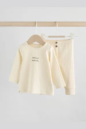 Next Cream/ Slogan Hello World Baby Top and Leggings Set 2 Piece (0mths-2yrs)