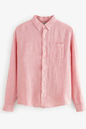 Next Standard Collar Cotton Linen Blend Long Sleeve Shirt