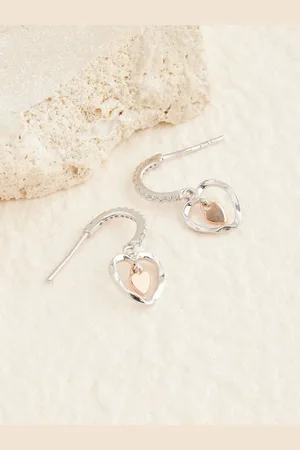 Next Sterling Mixed Metal Heart Drop Earrings