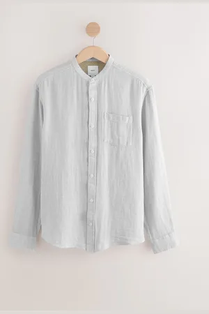 Next Grandad Collar Cotton Linen Blend Long Sleeve Shirt