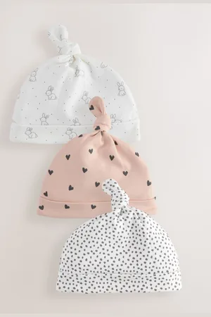 Next /White Bunny 100% Cotton Tie Top Baby Hats 3 Pack (0-12mths)