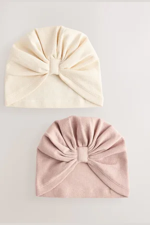 Next Baby Bow Turban 100% Cotton Hats 2 Pack (0mths-2yrs)