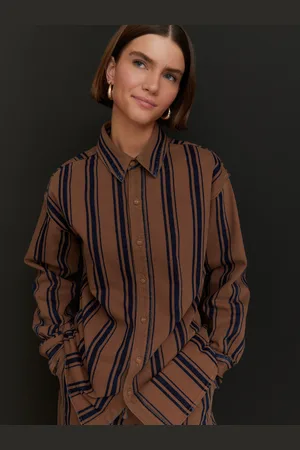 Next Tan/ Stripe Denim 100% Cotton Shirt