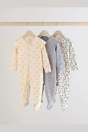 Next Cherry Two Way 100% Cotton Zip Baby Sleepsuits 3 Pack (0mths-2yrs)