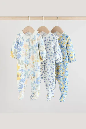 Next 100% Cotton Collar Floral Baby Sleepsuits 3 Pack (0-2yrs)