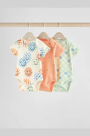 Next Blue/ /Orange Happy Face Short Sleeve Baby Bodysuits 3 Pack