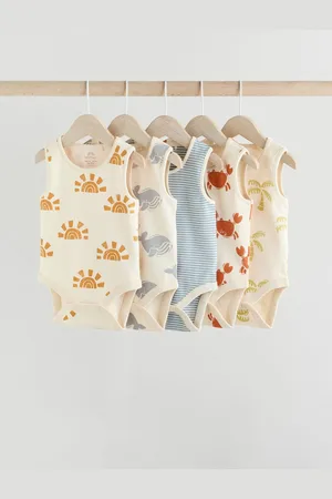 Next Cream/ / Orange Sea Character 100% Cotton Baby Vest Bodysuits 5 Pack