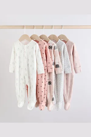 Next /Cream 5 Pack Baby Bunny Sleepsuits (0mths-2yrs)