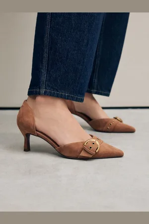 Next Forever Comfort Leather Point Toe Eyelet Buckle Kitten Heel Shoes