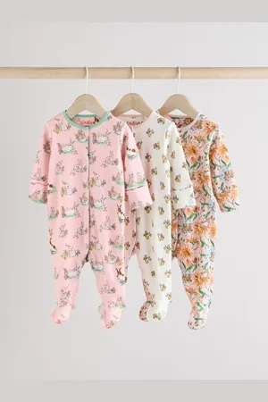 Next /Ecru Cath Kidston Floral Baby 100% Cotton Sleepsuits 3 Pack