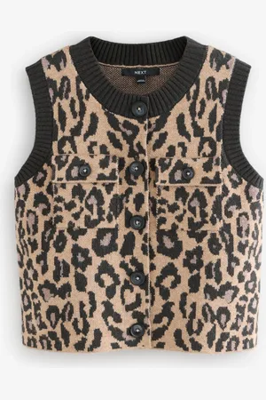 Next Leopard Animal Crew Neck Knitted Pattern Tank With Pockets