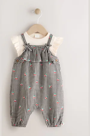 Next /White Gingham Cherry Baby Short Sleeve Bodysuit and Dungaree Set (0mths-2yrs)
