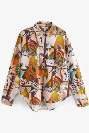 Next Abstract Papaya Print Long Sleeve Shirt With Linen