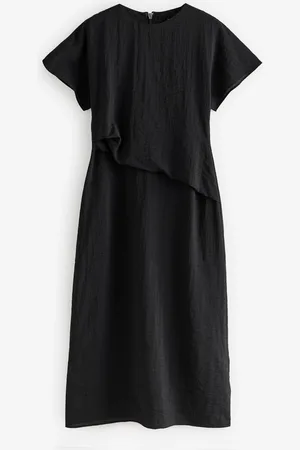 Next Textured Short Sleeve Drape Detail Midi Dress