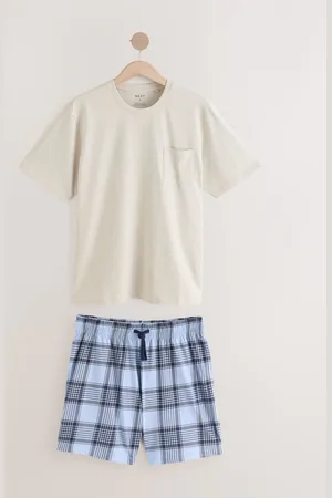 Next Blue/Grey Marl Check Short Sleeve Pyjamas Set