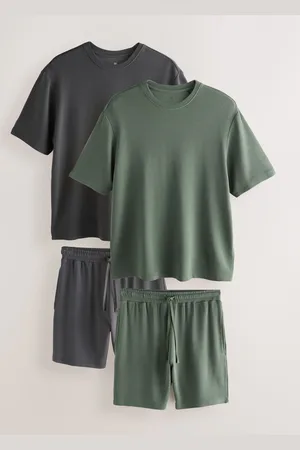 Next Slate /Green Ottoman Ribbed Modal Short Pyjamas Set 2 Pack