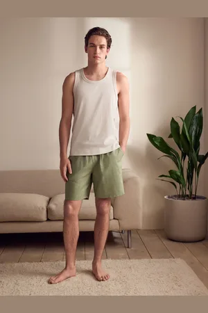 Next Sage Green/ Linen Blend Vest Pyjamas Shorts Set