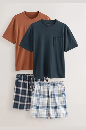 Next Blue/Orange Check Woven Short Pyjamas Set 2 Pack