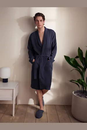 Next Slate Linen Blend Lightweight Dressing Gown