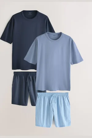 Next Blue Stripe Woven Short Pyjamas Set 2 Pack