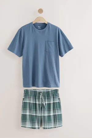Next Teal Woven Check Short Pyjamas Set