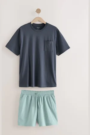 Next Slate /Green T-Shirt And Striped Seersucker 100% Cotton Pyjamas Set