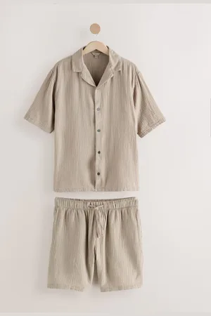 Next Neutral Cheesecloth 100% Cotton Shirt And Shorts Set