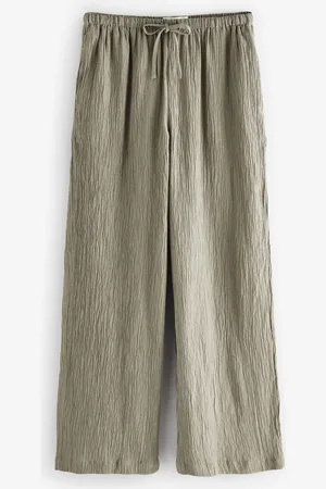 Next Khaki Wide Leg Textured Co-ord Trousers with Linen
