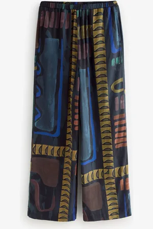 Next Print Wide Leg Trousers with Linen