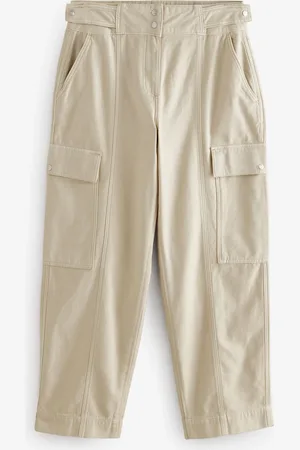 Next Ecru 100% Cotton Cargo Barrel Leg Trousers