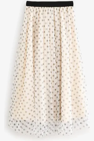 Next Ecru Spot Mesh Tulle Midi Skirt