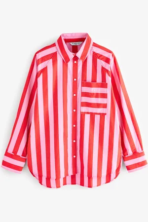 Next Red/ Stripe Girlfriend Oversized Long Sleeve 100% Cotton Shirt