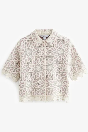Next Blush /Ecru N. Premium Crochet Lace Short Sleeve Shirt