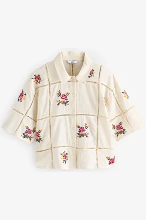 Next Floral Embroidered 100% Cotton Short Sleeve Boxy Shirt