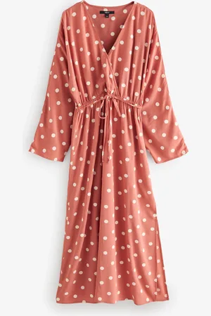 Next Terracotta and Spot Kimono Sleeve Tie Waist Maxi Dress