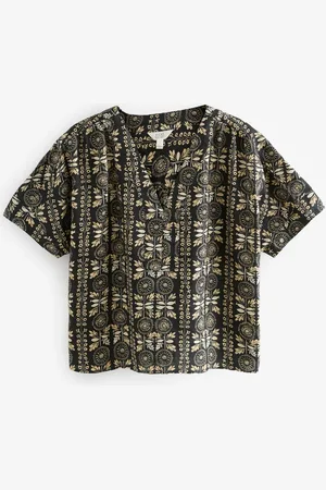 Next Abstract Print Short Sleeve Overhead 100% Linen Top