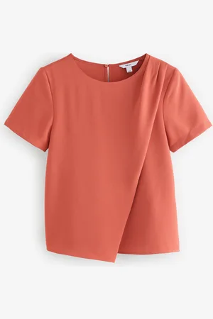 Next Burnt Orange Short Sleeve Crepe Asymmetric Top