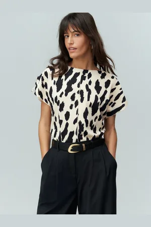 Next Cow Print Flutter Sleeve Textured Smart Top
