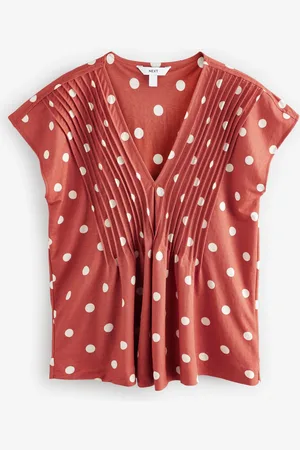 Next Rust/Ecru Polka Dot Pintuck V-Neck Top