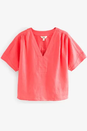 Next Coral Short Sleeve Overhead 100% Linen Top
