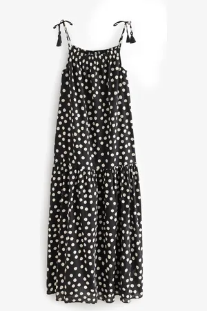 Next And White Spot Strappy Drop Waist Tiered Maxi Dress