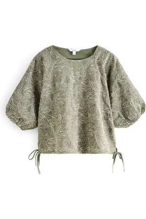 Next Sage Puff Sleeve Cornelli Detail Drawstring Top