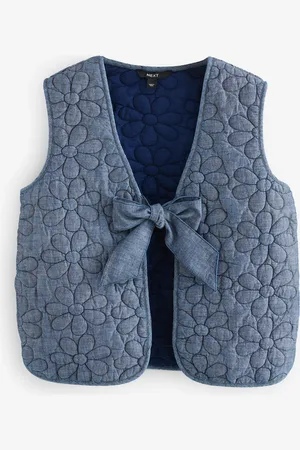 Next Denim Padded Daisy Embroidered Tie Front 100% Cotton Gilet