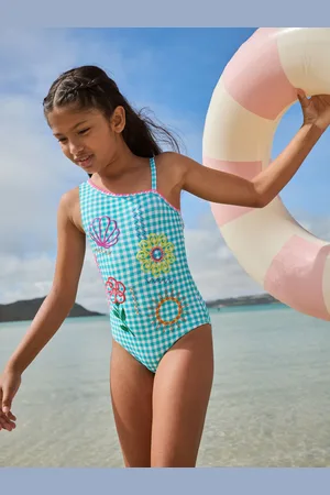 Next Embroidered Gingham One Shoulder Swimsuits (3-16yrs)