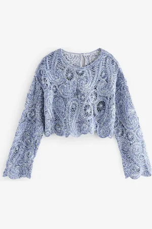 Next Marl Long Sleeve Boho Crochet Cropped Top