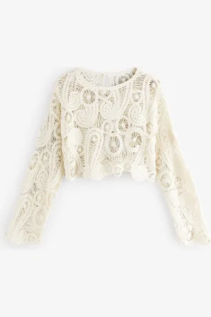 Next Ecru Long Sleeve Boho Crochet Cropped Top