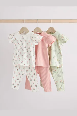 Next Pink/ Sage Green/ Floral Printed Character Baby Tops and Leggings 6 Pack Set