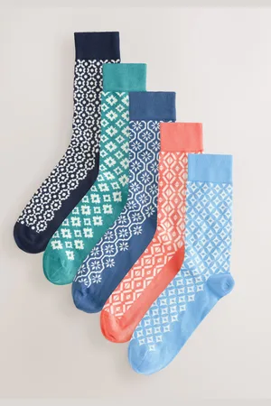 Next /Orange/Green Tile Pattern Socks 5 Pack