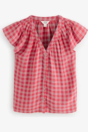 Next /Red Gingham Button Down Ruffle Sleeve Top